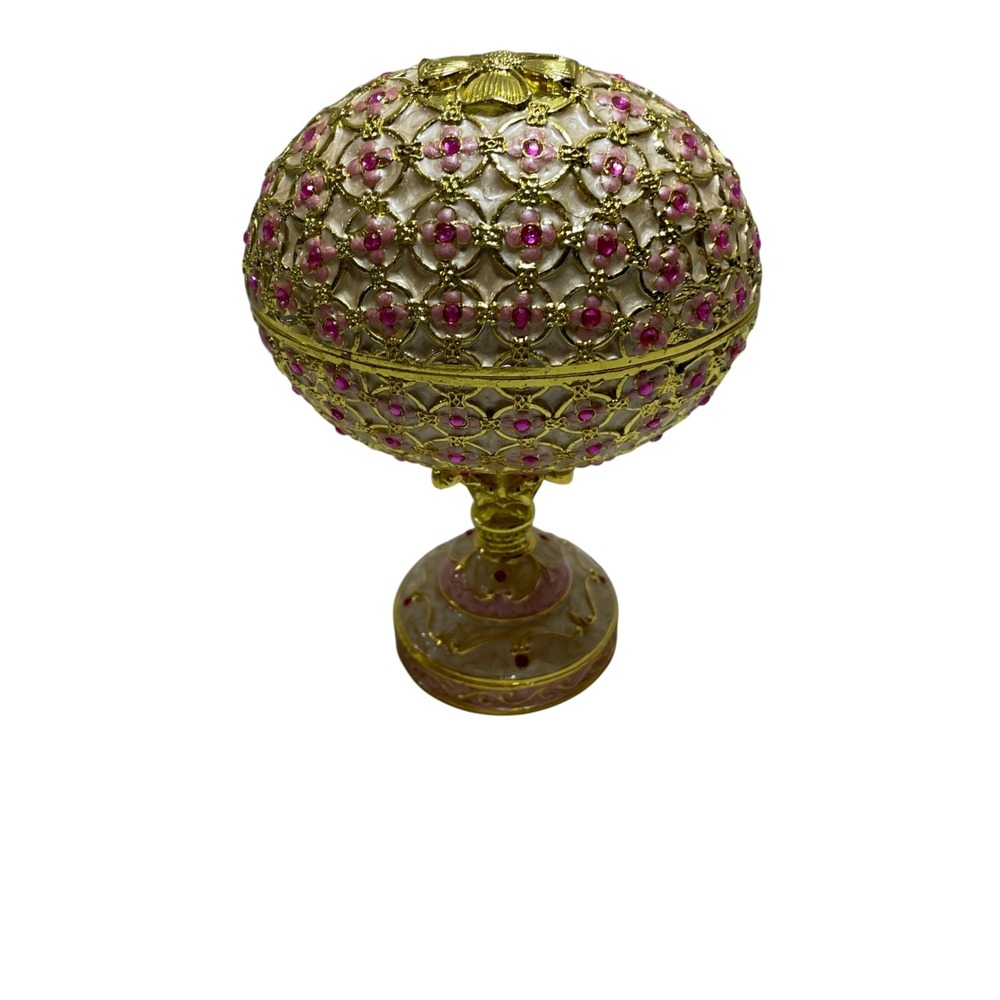 Enameled Jeweled Egg Trinket Music Box Opens to Embellished MOM